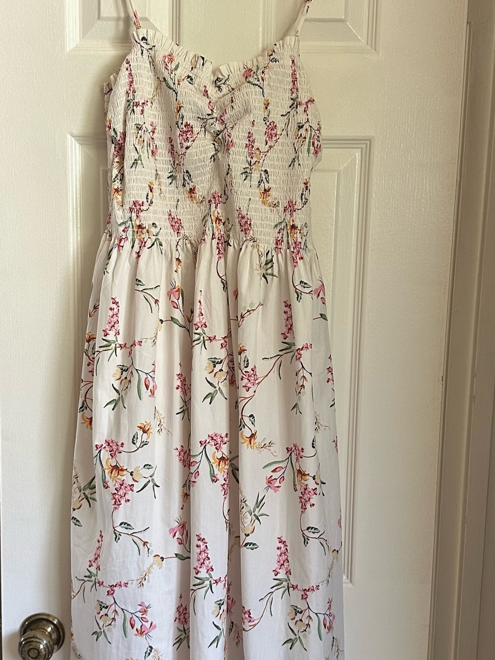 H&M Floral Smocked Maxi Dress with Pink and Green Print